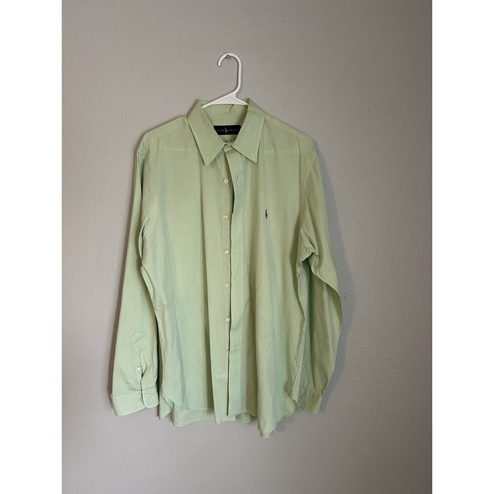 Ralph Lauren Men's Dress Shirt Light Green Solid 16.5 42 Button-Down Long Sleeve